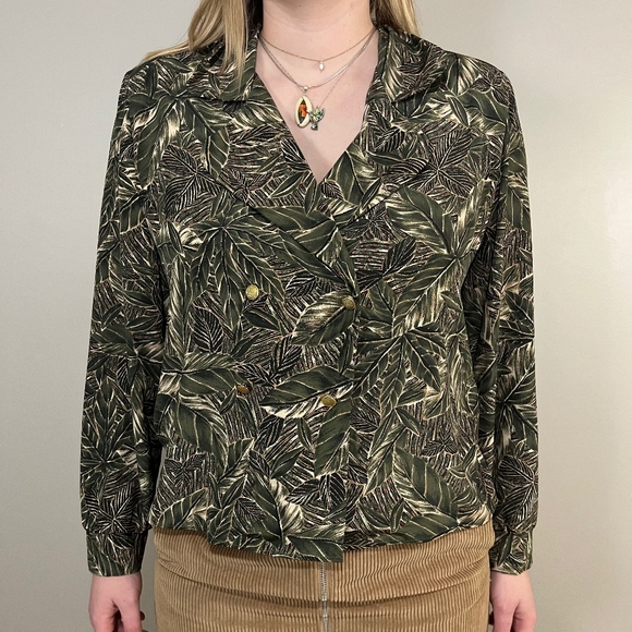 Vintage 80s leaf print shirt - Picture 1 of 10